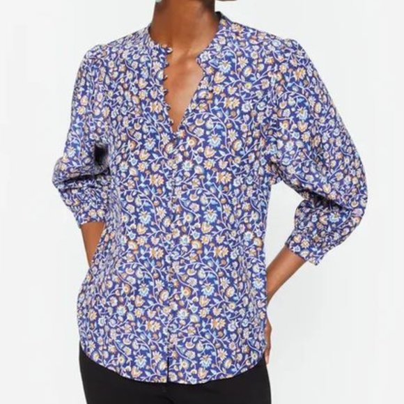 J. McLaughlin Sherry Blouse Mini Secret Garden Navy Sz S